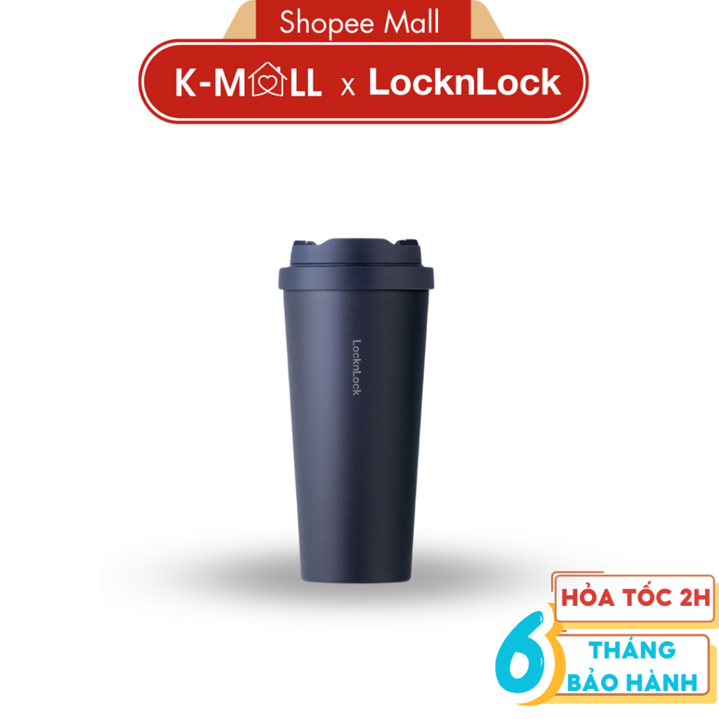 Ly giữ nhiệt LocknLock 550ml LHC3249 Màu Xanh Navy mở nắp một chạm, thép không gỉ inox 316L - K-MALL