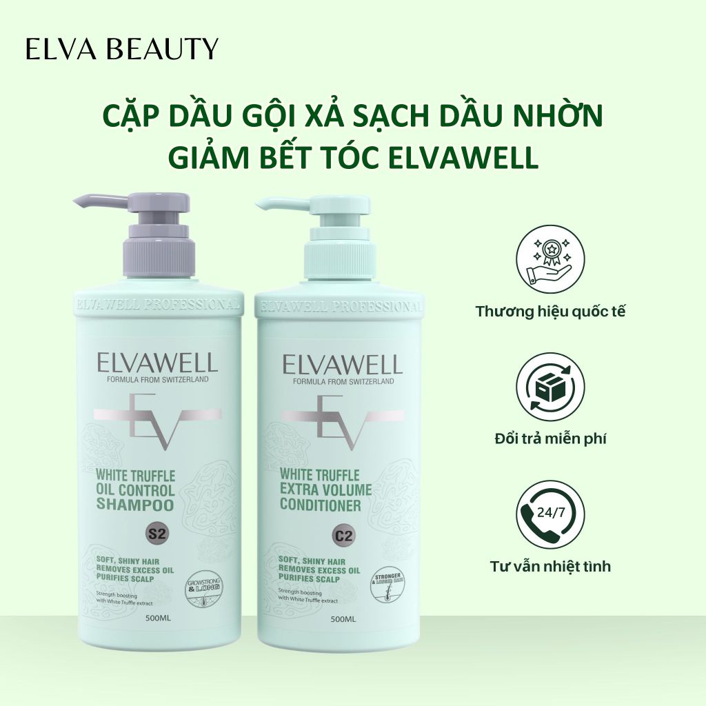 Dầu Gội, Xả Elvawell Xanh Kiềm Dầu, Ngăn Gãy Rụng, Giúp Mọc Tóc 500ml - 1000ml