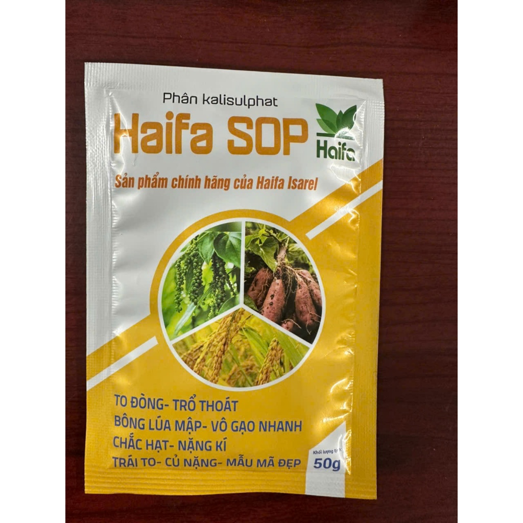 Phân bón Haifa SOP Kali Sulfat (K2SO4) 0-0-50+ 18S (50gr) giúp cứng cây, tăng độ ngọt,hương vị và màu sắc của nông sản