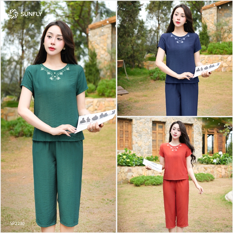 Ảnh Đồ bộ mặc nhà nữ linen SUNFLY áo cộc quần ngố SP2230 2