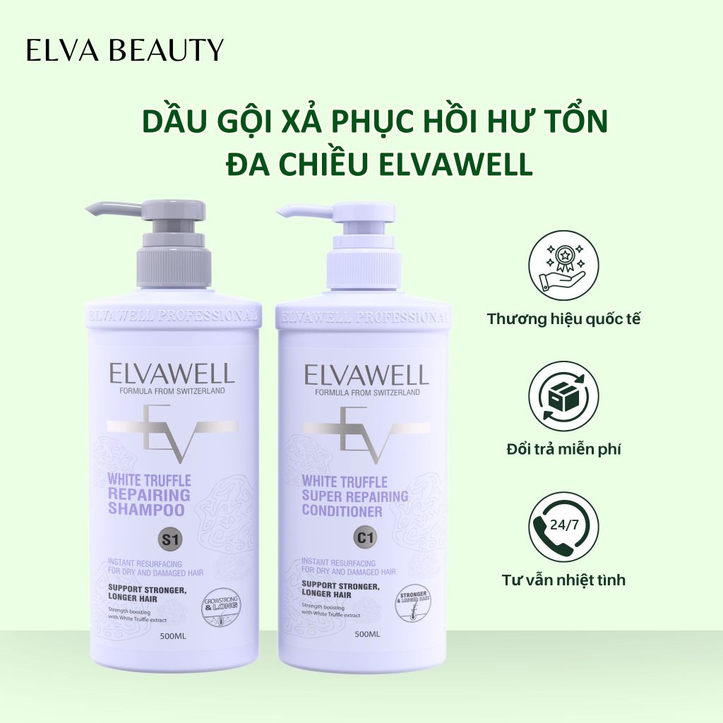 Dầu Gội, Xả Elvawell Tím Dành Cho Tóc Khô Xơ, Siêu Mềm Mượt, Phục Hồi Hư Tổn 500ml - 1000ml
