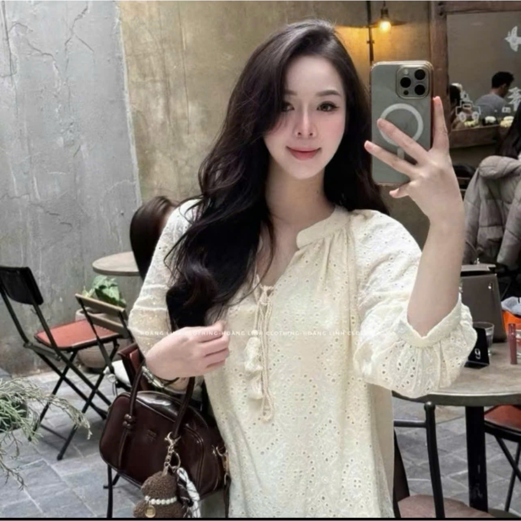 Váy Suông Dáng Dài Thêu Hoa Nhí Đục Lỗ Cổ V Buộc Dây, Đầm Maxi Nữ Vải Thô Hàn Đi Biển Du Lịch Vintage - CHAMIE STUDIO