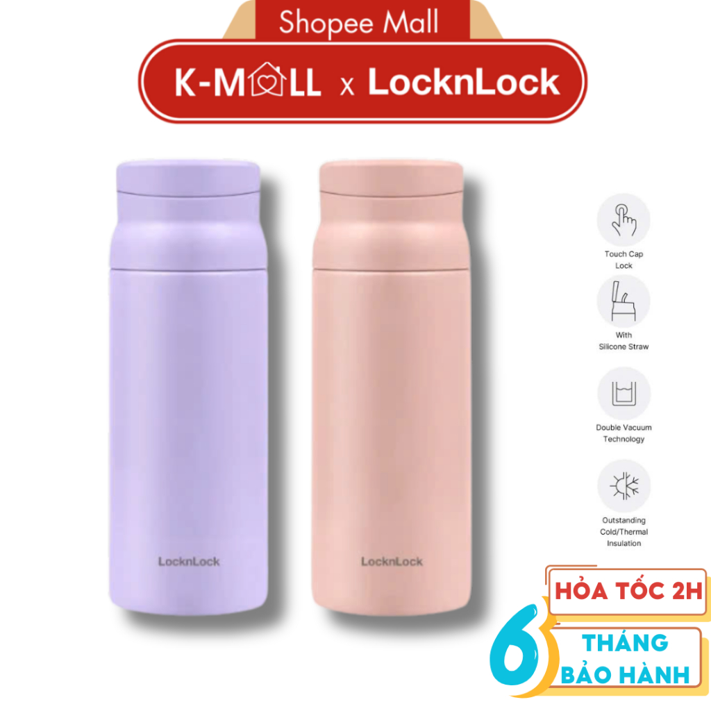 Bình Giữ Nhiệt LocknLock Wanna Be One LHC3258 Dung Tích 350ml, 2 Màu, Kèm Ống Hút, Mở Nắp 1 Chạm - K-MALL