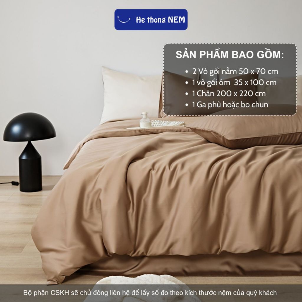 Ảnh Bộ Ga Giường 5 Món Cao Cấp He thong NEM Set Vỏ Chăn Ga Ra Drap Tencel Trải Giường Gối Nệm Đệm 5 Món Lụa Cao Cấp 3