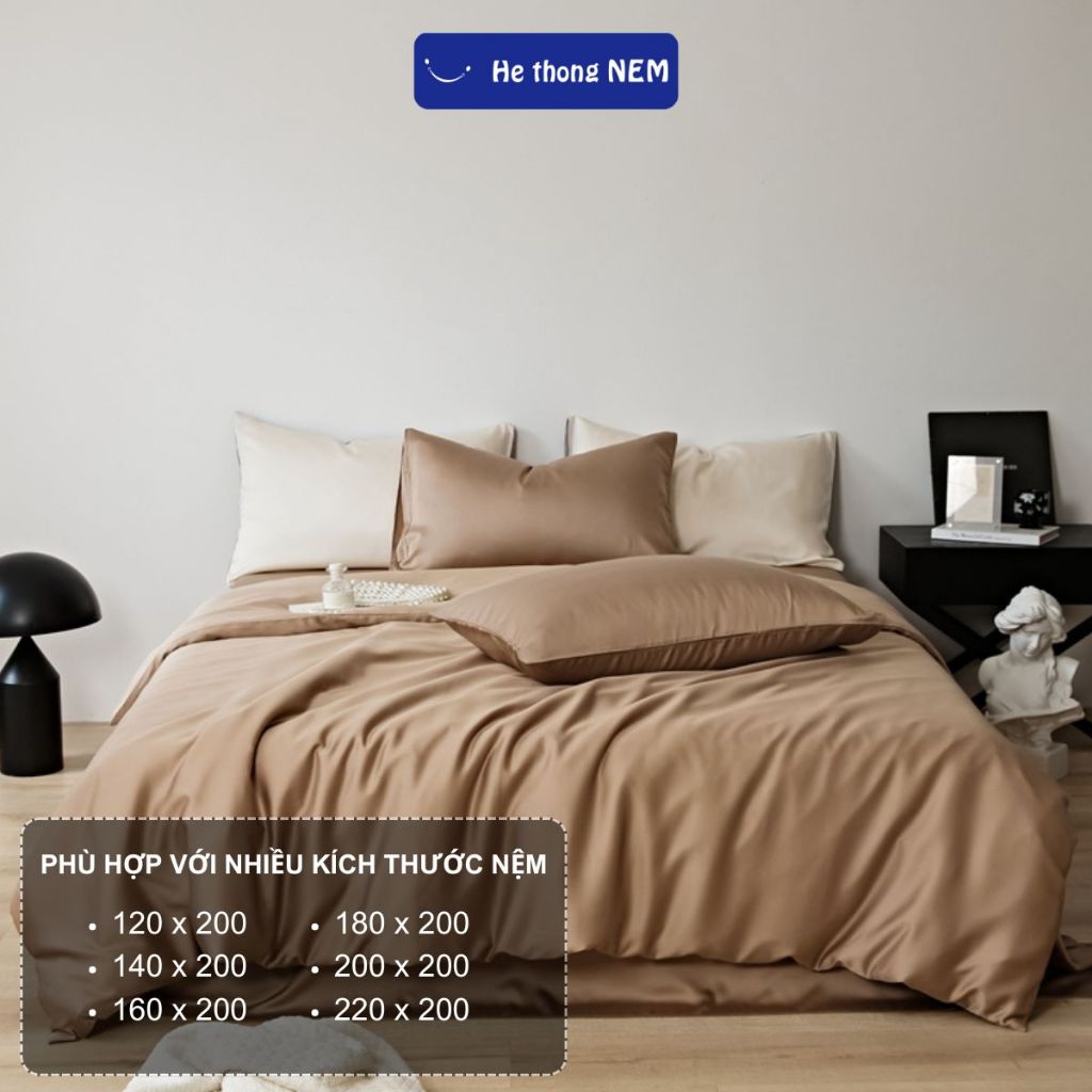 Ảnh Bộ Ga Giường 5 Món Cao Cấp He thong NEM Set Vỏ Chăn Ga Ra Drap Tencel Trải Giường Gối Nệm Đệm 5 Món Lụa Cao Cấp 2