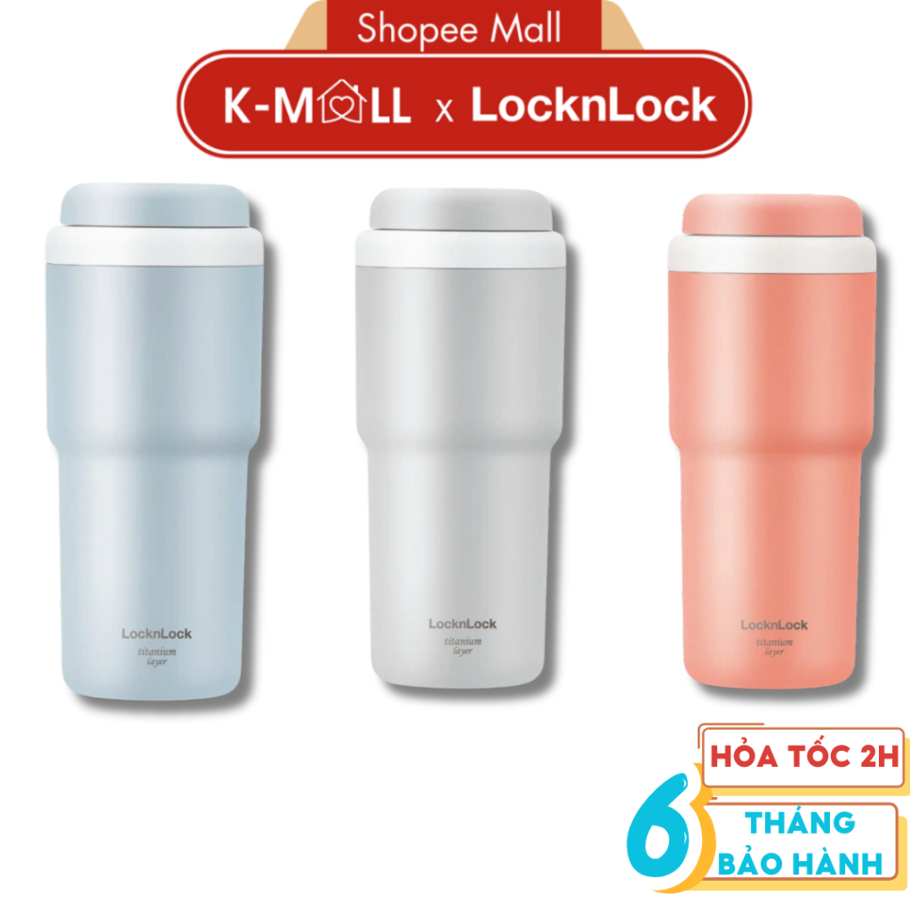 Bình giữ nhiệt LocknLock 480ml Daily Macaron Tumbler LHC3291, Inox 304 mạ Titan, mở nắp 1 chạm - K-MALL