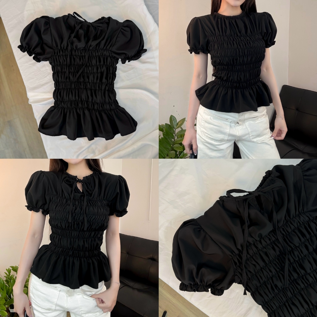 ÁO BABYDOLL FORM ÔM BODY SMOCKING NHÚN TAY BỒNG BỀNH FFCLUB MIX
