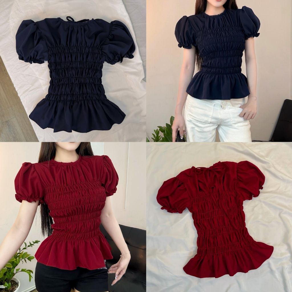 ÁO BABYDOLL FORM ÔM BODY SMOCKING NHÚN TAY BỒNG BỀNH FFCLUB MIX