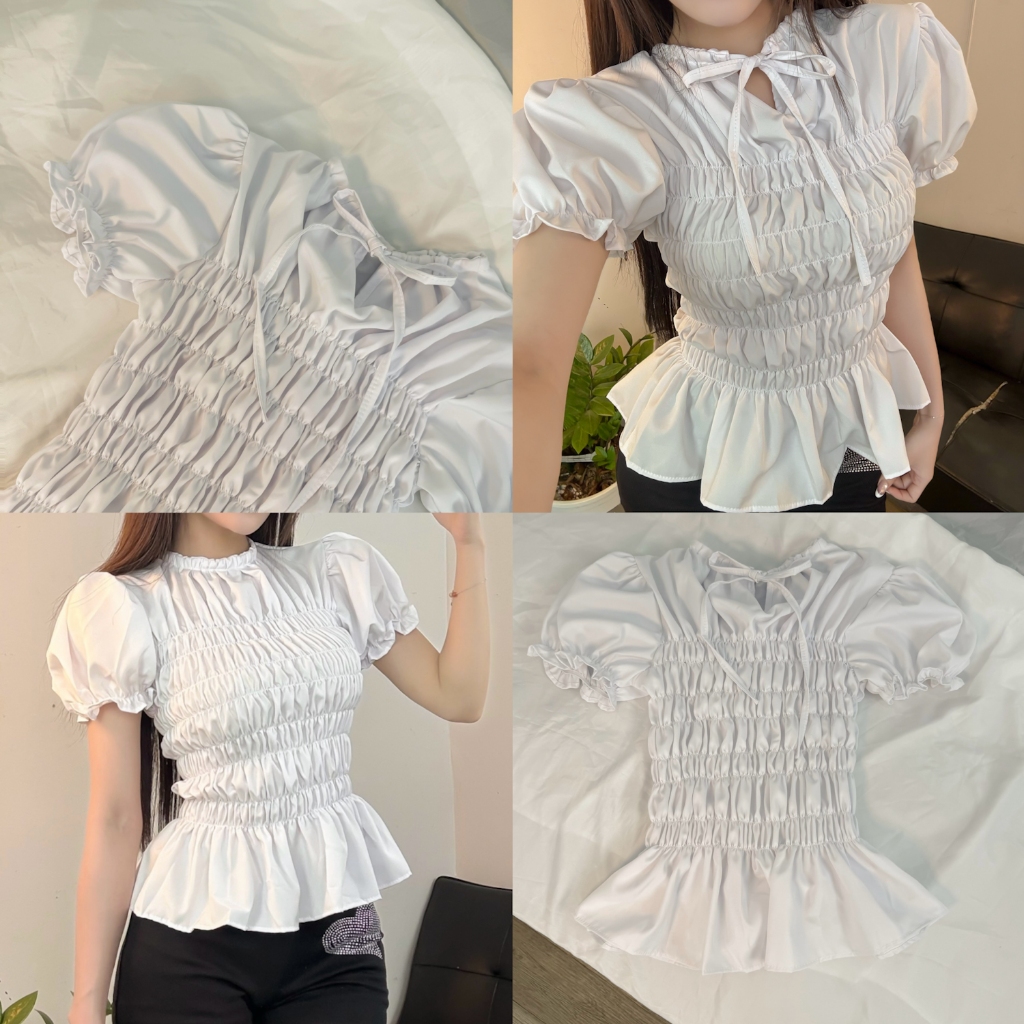 ÁO BABYDOLL FORM ÔM BODY SMOCKING NHÚN TAY BỒNG BỀNH FFCLUB MIX