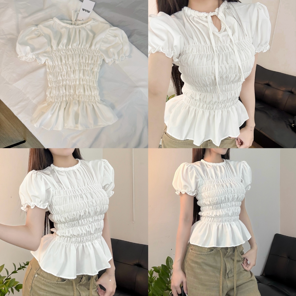 ÁO BABYDOLL FORM ÔM BODY SMOCKING NHÚN TAY BỒNG BỀNH FFCLUB MIX