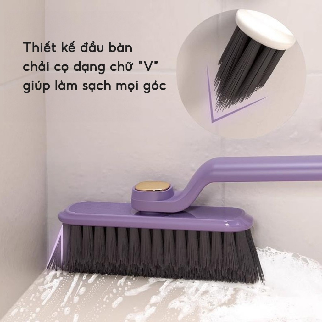 Chổi cọ sàn tích hợp kẹp gắp rác 2 trong 1 Cọ sạch khe hẹp góc tường