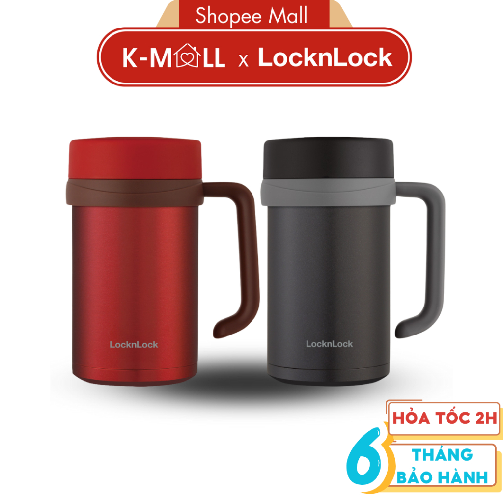 Ca giữ nhiệt LocknLock 500ml New Basic Table LHC4026 2 màu , có tay cầm, miệng ly rộng - K-MALL