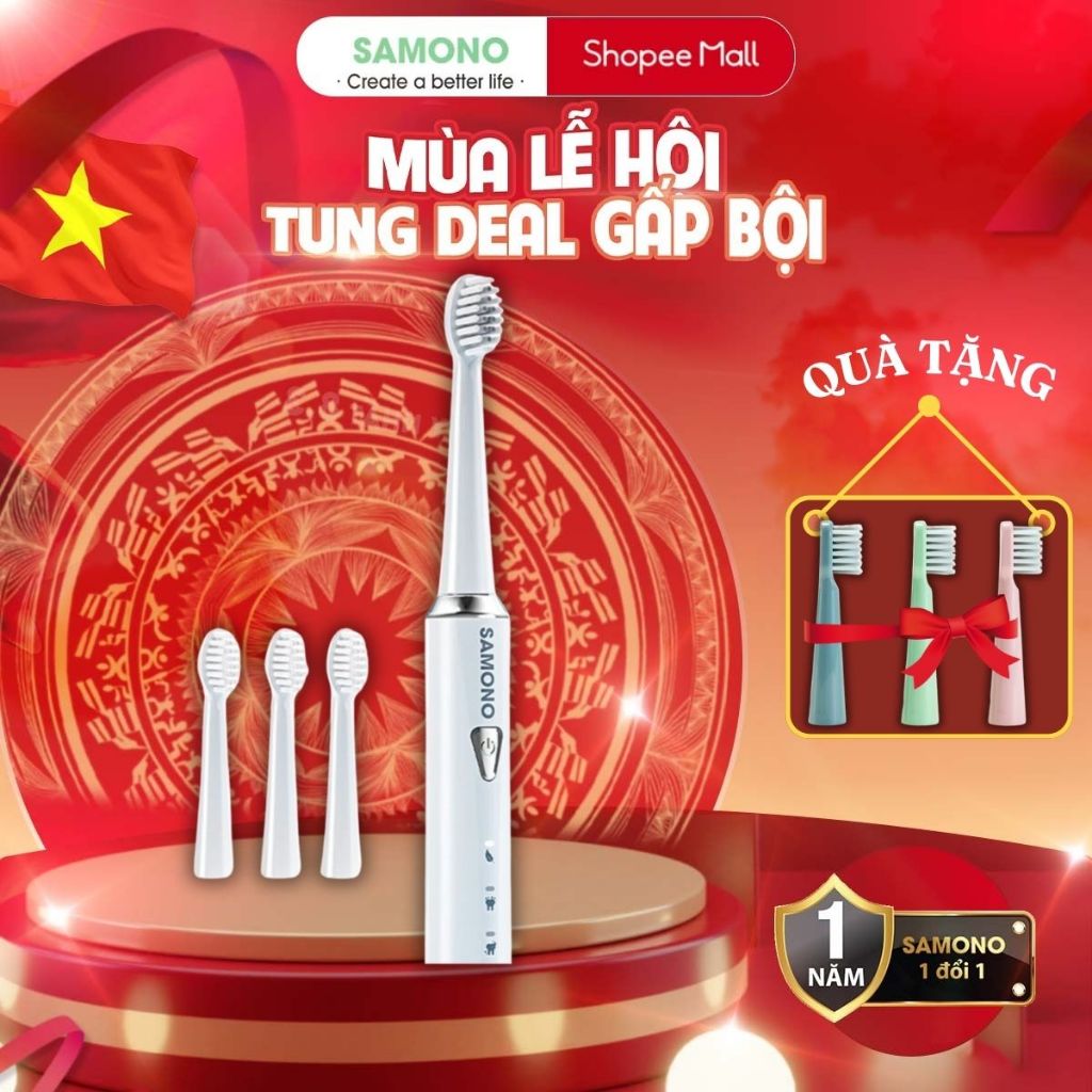 Ảnh Bàn chải điện Samono SW-ET01, 5 chế độ đánh răng cho người lớn và trẻ em, 4 đầu bàn chải thay thế mềm mại 1