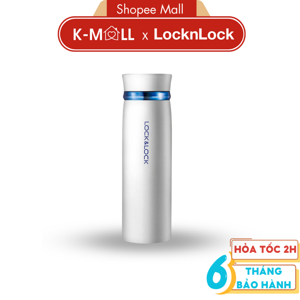 Bình giữ nhiệt LocknLock 450ml Feather Light LHC4131 trắng viền xanh, có khay lưới lọc trà - K-MALL