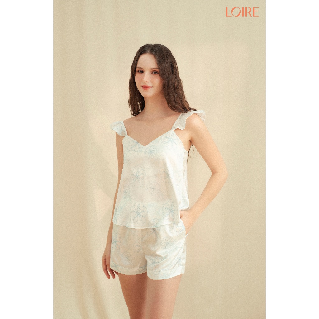 Bộ Đồ Ngủ 2 Dây Nhún Bèo Họa Tiết Hoa Xanh Nước Loire FDMN250307