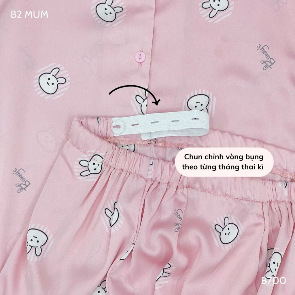 Bộ bầu mặc nhà và sau sinh chất lụa latin mềm mát áo có thiết kế vạch ngực bé ti quần có chun chỉnh bụng - B700 B2MUM