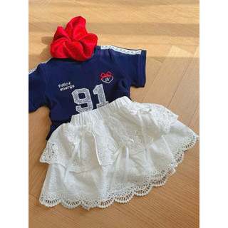 [B&G] Sét váy áo cotton xanh đen kèm chân váy thêu đính nơ cho bé gái từ 1-10 tuổi(10-40kg)