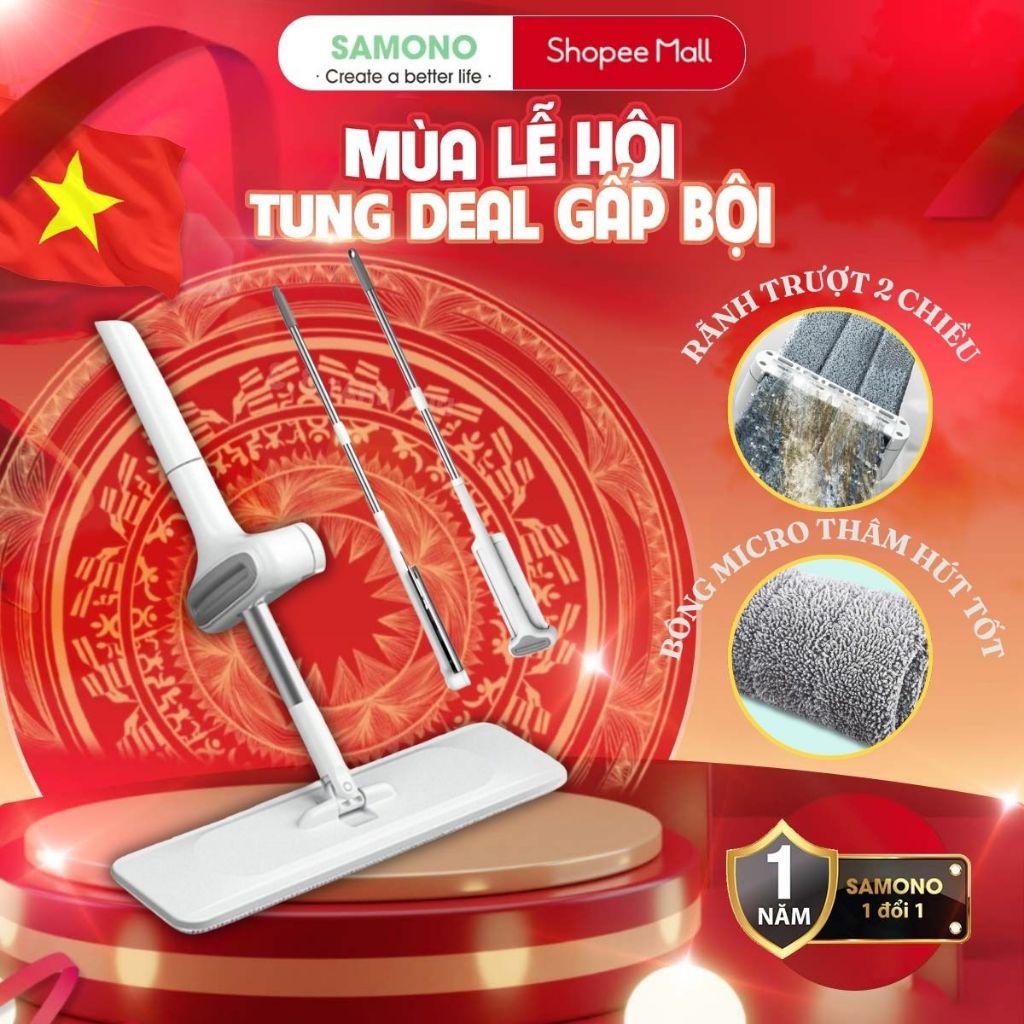 Ảnh SAMONO Cây Lau Nhà Tự Vắt Thông Minh Bonbox BCT701 Đầu Xoay 360 Độ Linh Hoạt, Chổi Lau Nhà Tự Vắt Lau Sạch Mọi Góc 1