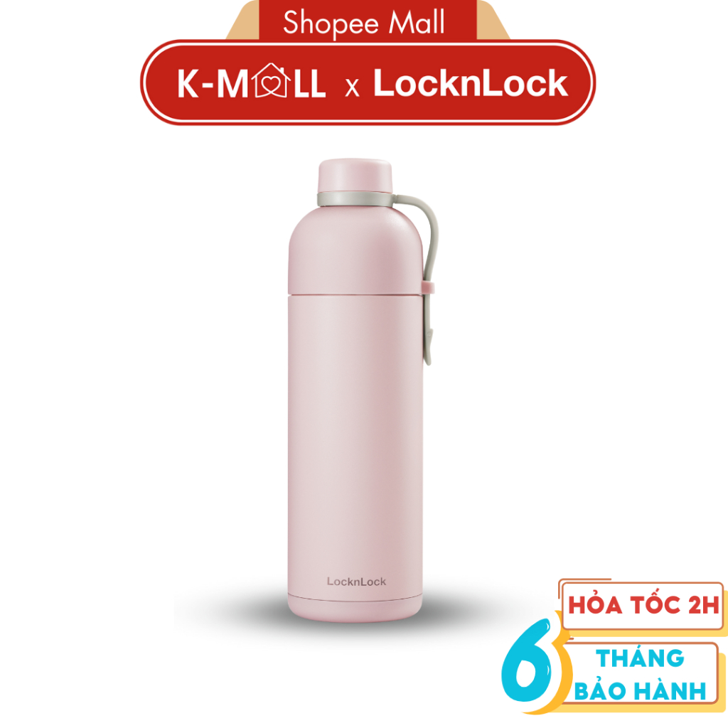 Bình giữ nhiệt LocknLock Belt Bottle LHC4267 490ml Màu Hồng có quai xách, thép không rỉ 304 - K-MALL