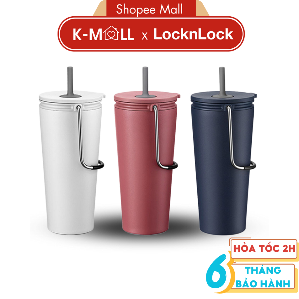Ly giữ nhiệt LocknLock Bucket Tumbler 540ml Ống Hút LHC4268 , Thép không gỉ , có quai xách - K-MALL