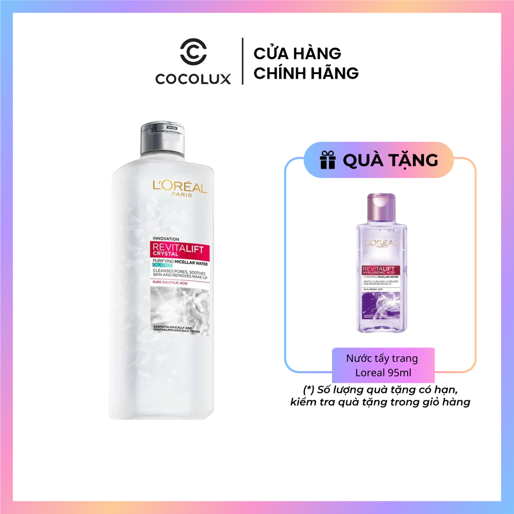 Nước Tẩy Trang Loreal Revitalift Crystal Purifying Micellar Water Dành Cho Da Dầu Mụn 400ml Cocolux