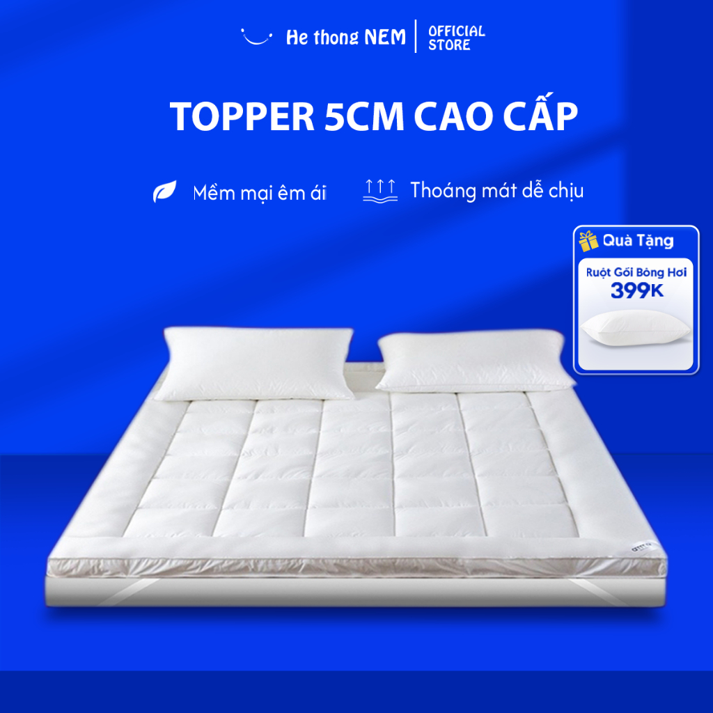 Ảnh Tấm Topper Nệm Dày 5cm He thong NEM Chính Hãng Tấm Nệm Đệm Topper Toper Làm Mềm Đệm Nệm Trải Giường Xuất Nhật 1