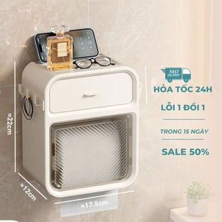 Hộp Đựng Giấy Vệ Sinh Treo Tường 2 trong 1, Hộp đựng giấy treo tường chất liệu PP có ngăn kéo đựng
