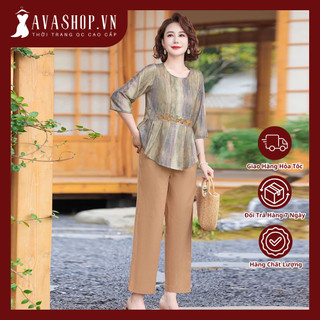 Bộ Đồ Voan Mùa Hè Tay Lửng Cho Mẹ Trung Niên AB92