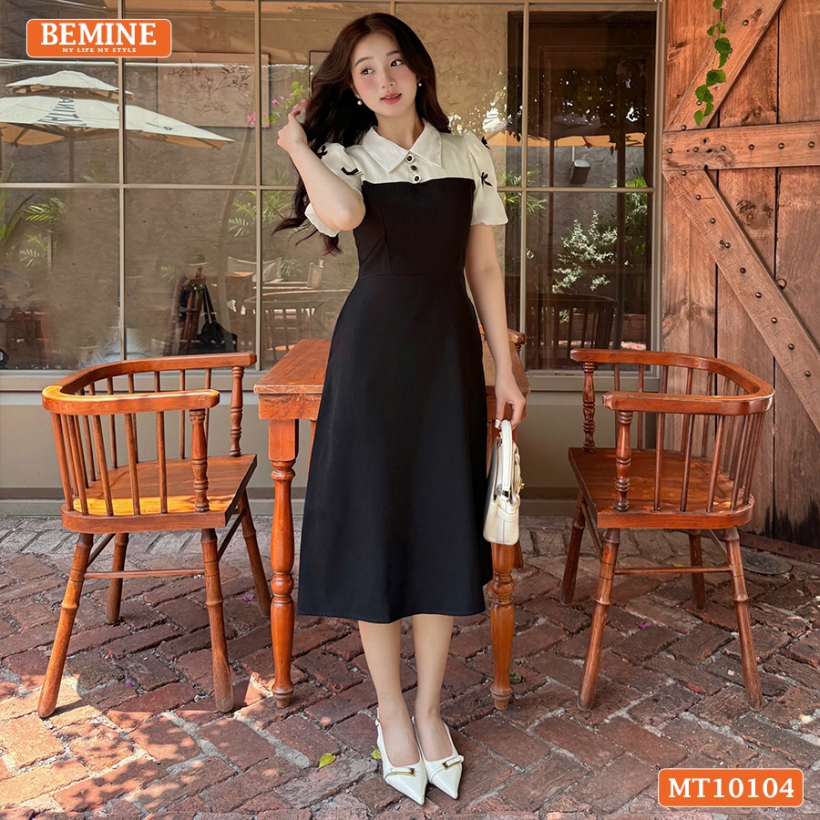 Ảnh Đầm thiết kế BEMINE cổ đức tay phồng đính nơ dáng chữ A phù hợp đi làm, đi chơi-MT10104 1