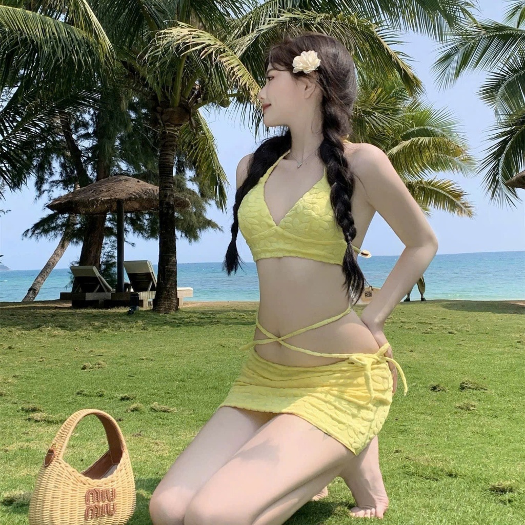 Set bộ đồ bơi bikini 3 chi tiết thiết kế hoa in nổi phong cách sexy gợi cảm XIMIMI BKN51