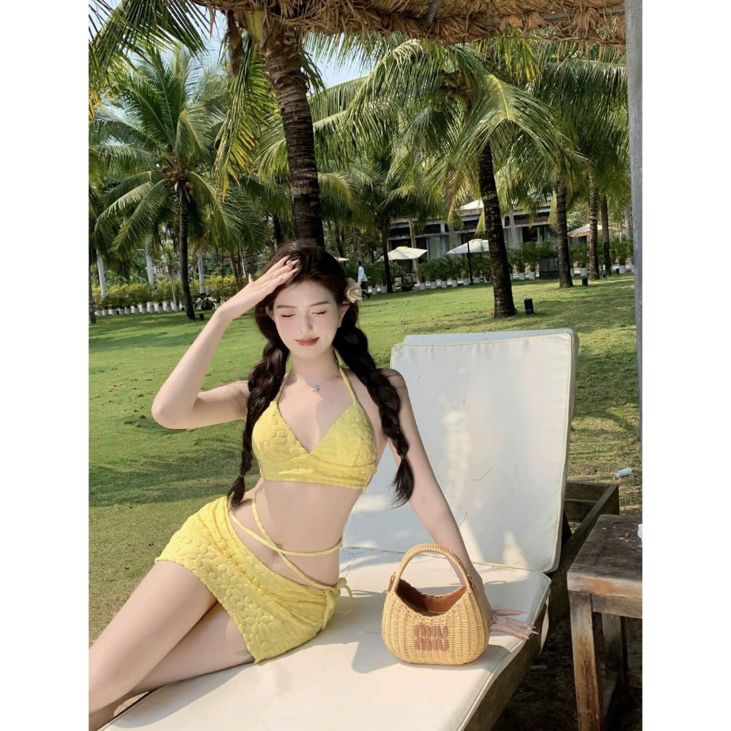 Set bộ đồ bơi bikini 3 chi tiết thiết kế hoa in nổi phong cách sexy gợi cảm XIMIMI BKN51