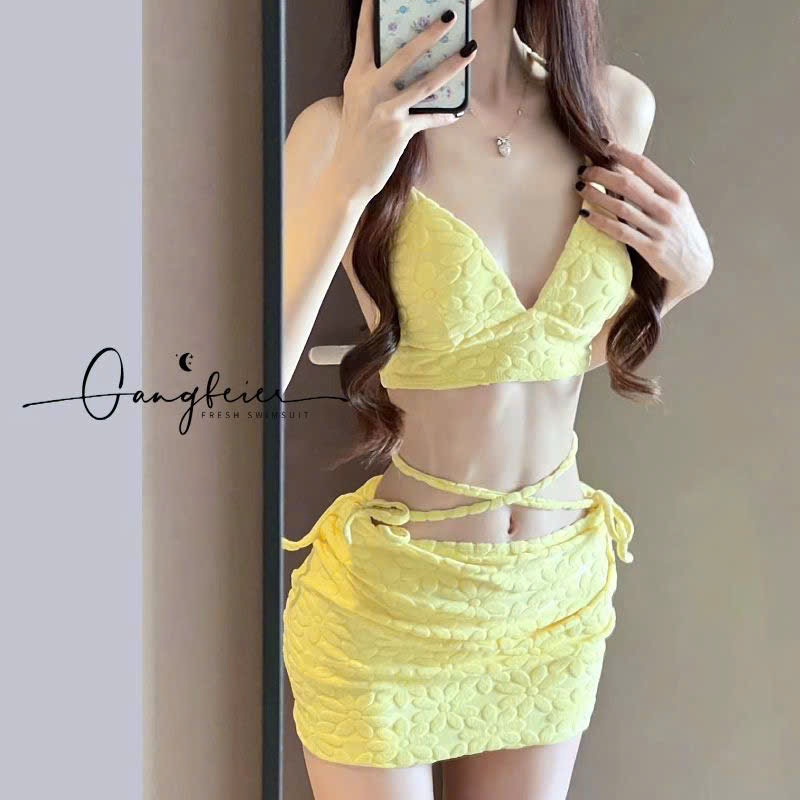 Set bộ đồ bơi bikini 3 chi tiết thiết kế hoa in nổi phong cách sexy gợi cảm XIMIMI BKN51