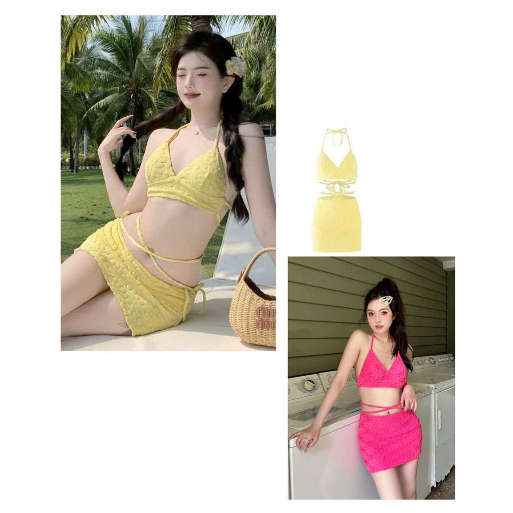 Set bộ đồ bơi bikini 3 chi tiết thiết kế hoa in nổi phong cách sexy gợi cảm XIMIMI BKN51