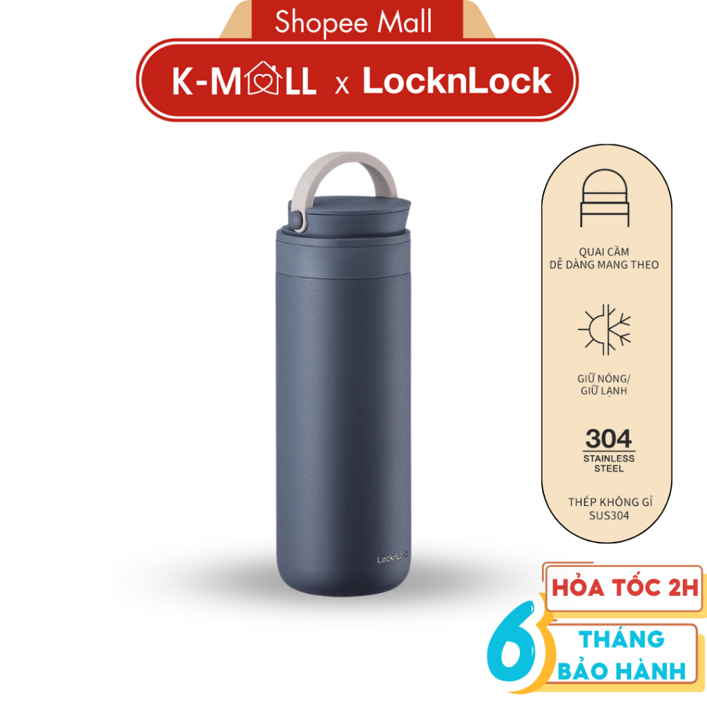 Bình giữ nhiệt LocknLock 475ml Metro Two Way LHC4274 màu navy , có quai xách, thép không gỉ - K-MALL