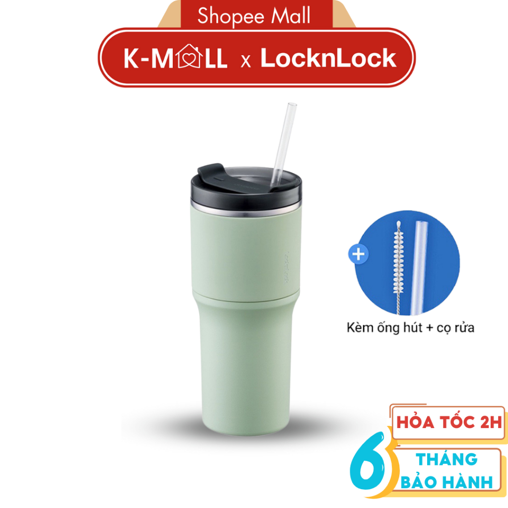 Ly giữ nhiệt LocknLock Metro Drive 650ml LHC4277S Xanh Mint , SUS304 , kèm ống hút và cọ - K-MALL
