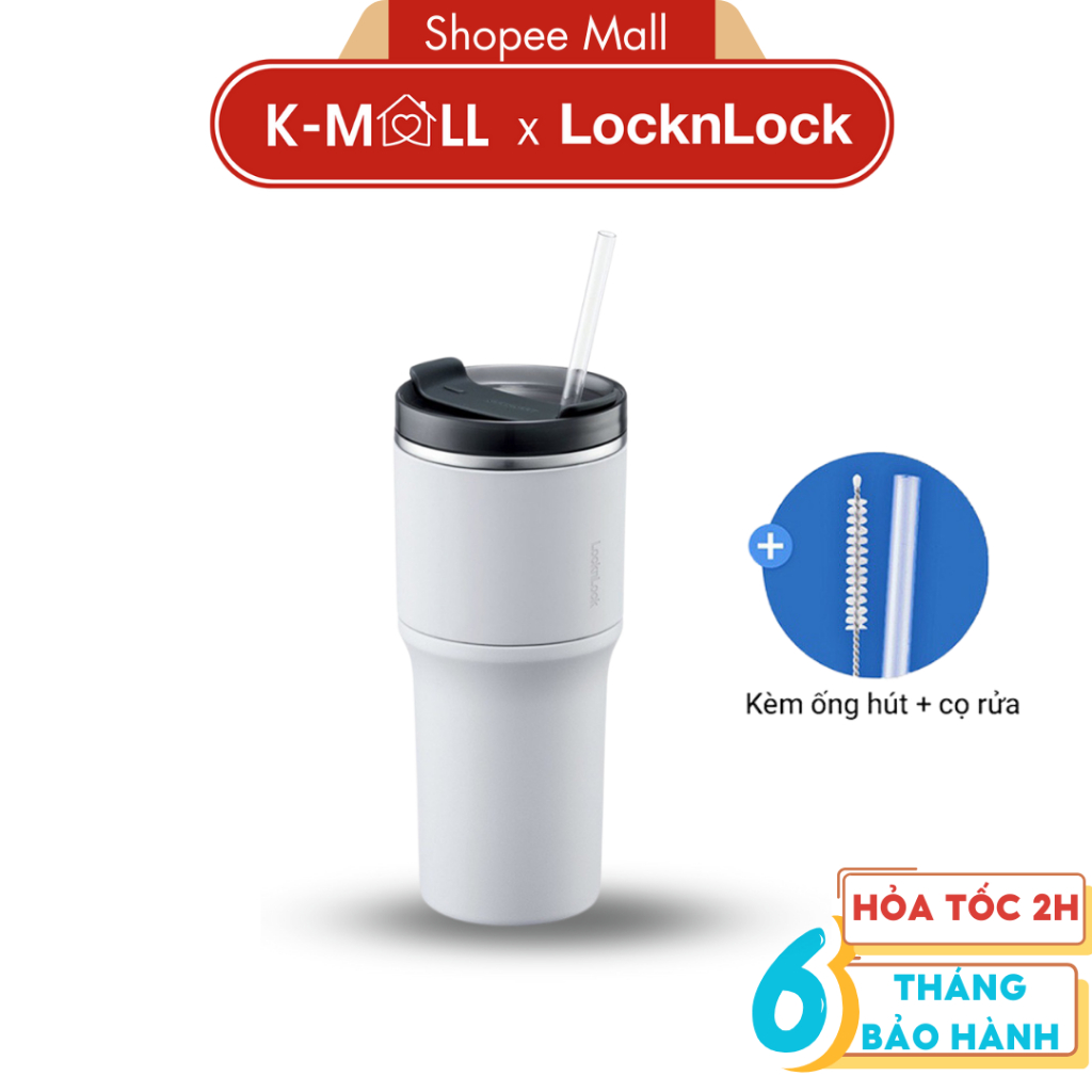 Ly giữ nhiệt LocknLock Metro Drive 650ml LHC4277S Màu Trắng , SUS304 , kèm ống hút và cọ - K-MALL