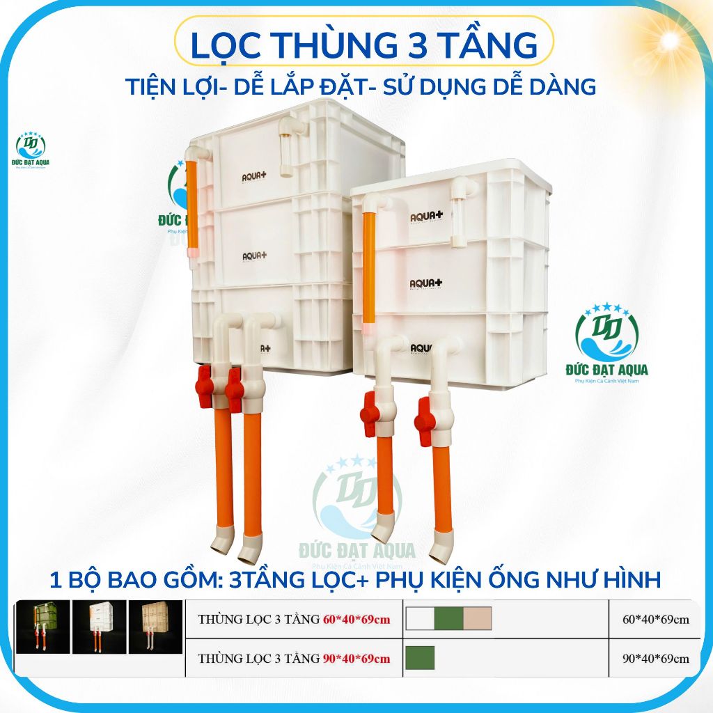 lọc thùng 3 tầng hãnh aquaplus, bộ lọc baki cho hồ cá koi, kt 60x40x69cm-90x40x69cm loại to 6