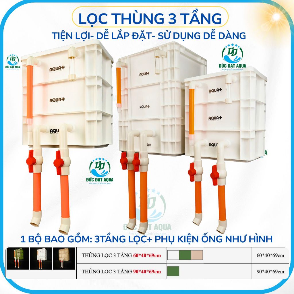 lọc thùng 3 tầng hãnh aquaplus, bộ lọc baki cho hồ cá koi, kt 60x40x69cm-90x40x69cm loại to 3