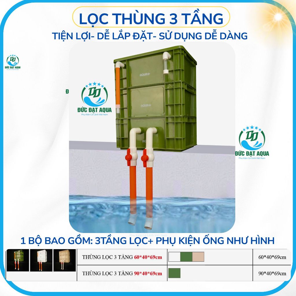 lọc thùng 3 tầng hãnh aquaplus, bộ lọc baki cho hồ cá koi, kt 60x40x69cm-90x40x69cm loại to 8
