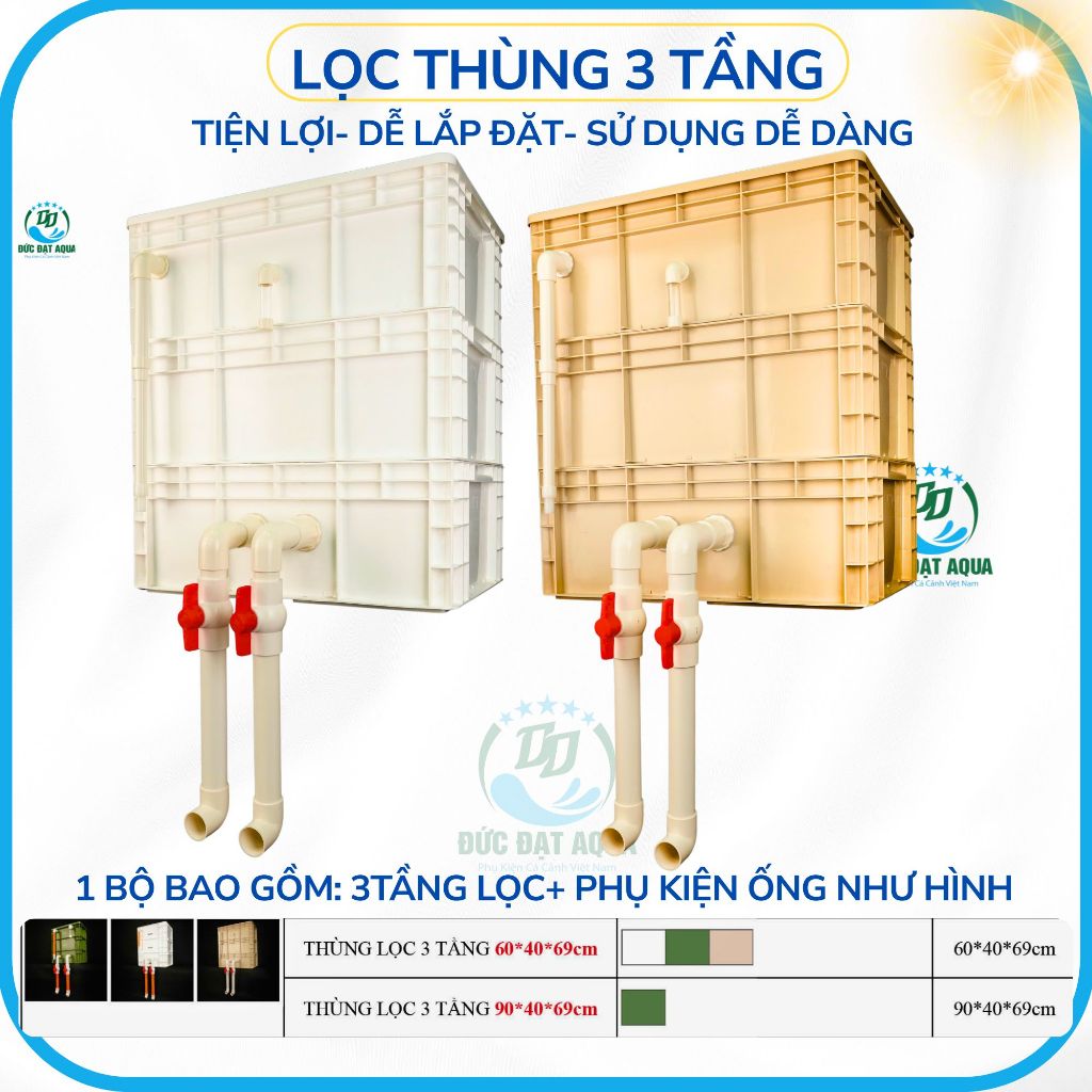 lọc thùng 3 tầng hãnh aquaplus, bộ lọc baki cho hồ cá koi, kt 60x40x69cm-90x40x69cm loại to 9