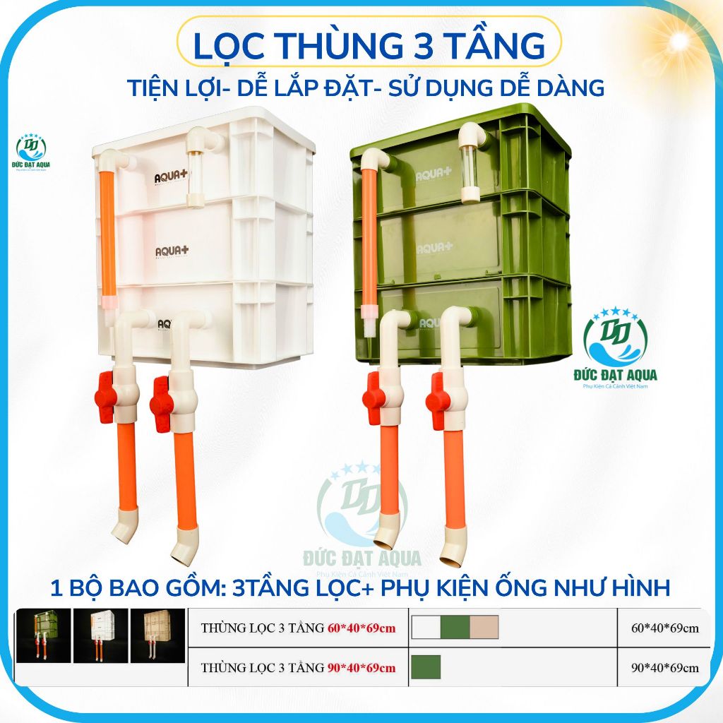 lọc thùng 3 tầng hãnh aquaplus, bộ lọc baki cho hồ cá koi, kt 60x40x69cm-90x40x69cm loại to 7