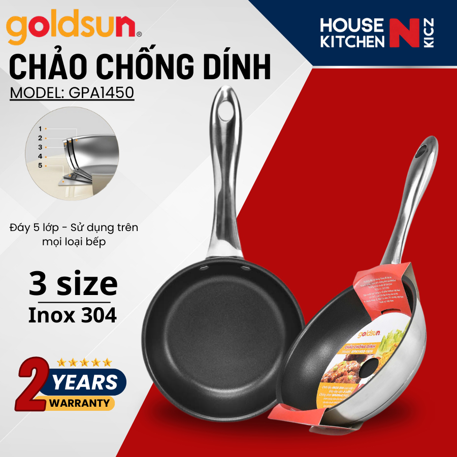 Chảo inox 304 GOLDSUN nhiều kích thước chống dính chuẩn hoa kỳ an toàn ...