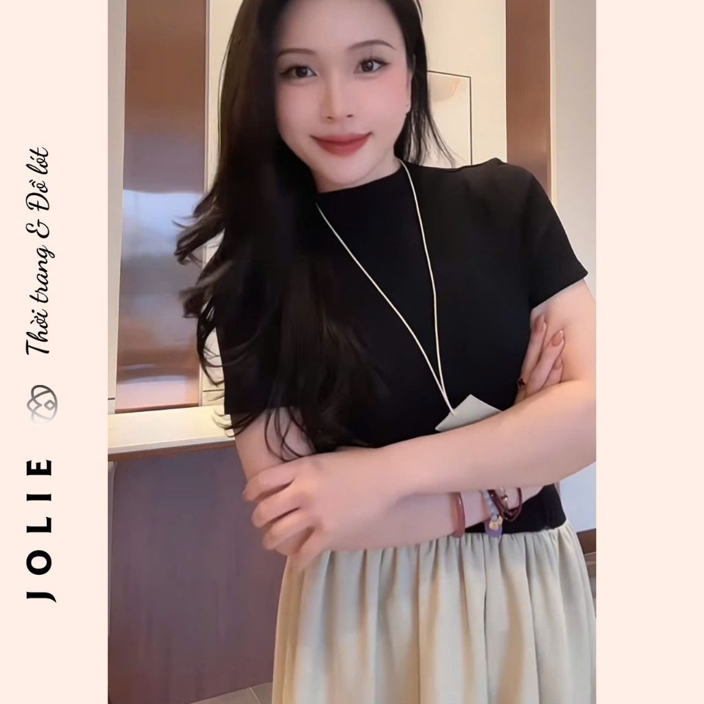 Đầm váy nữ áo thun tay cộc trơn basic tà vạt phối chân váy xòe bồng  JOLIE