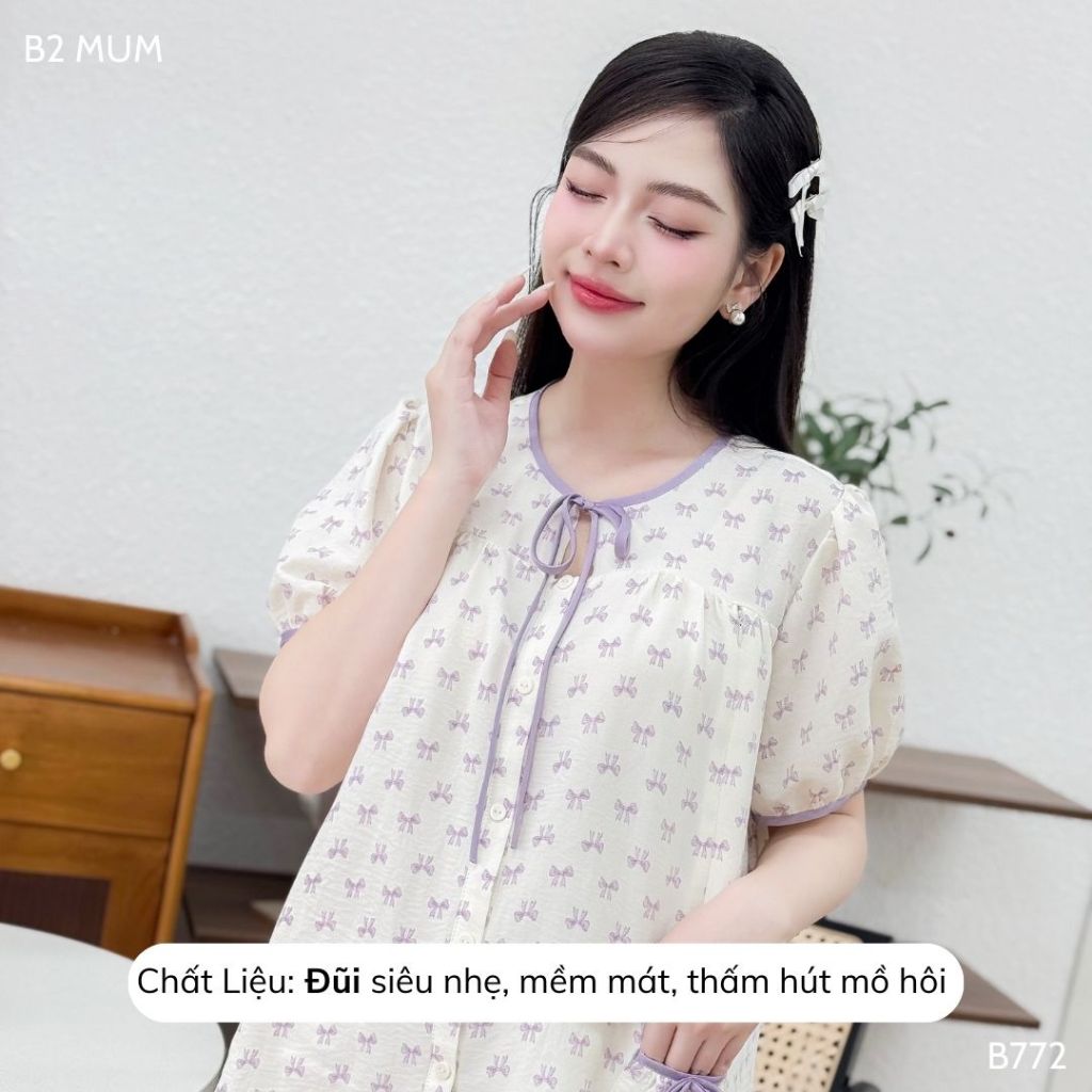 Bộ Sooc Đũi Nơ Cho Mẹ Bầu. Chất đũi siêu nhẹ, mềm, thấm hút mồ hôi B772 B2 MUM