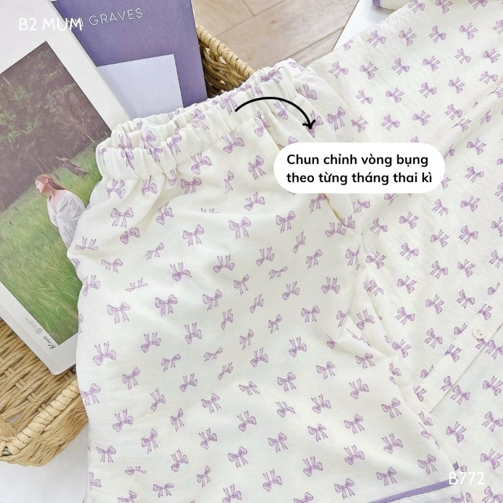Bộ Sooc Đũi Nơ Cho Mẹ Bầu. Chất đũi siêu nhẹ, mềm, thấm hút mồ hôi B772 B2 MUM