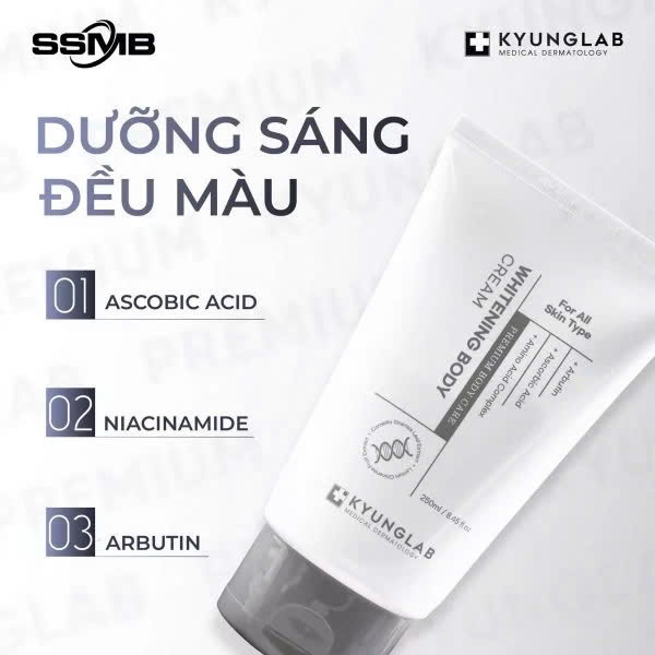 Kem dưỡng nâng tone make up body KyungLab Whitening Cream Tẩy tế bào chết body Pure Body Scrub 250ml