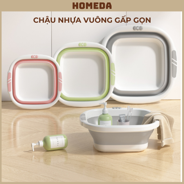 Thau nhựa gấp gọn, thau giặt đồ, chậu rửa gấp di động, thau đựng rau ...