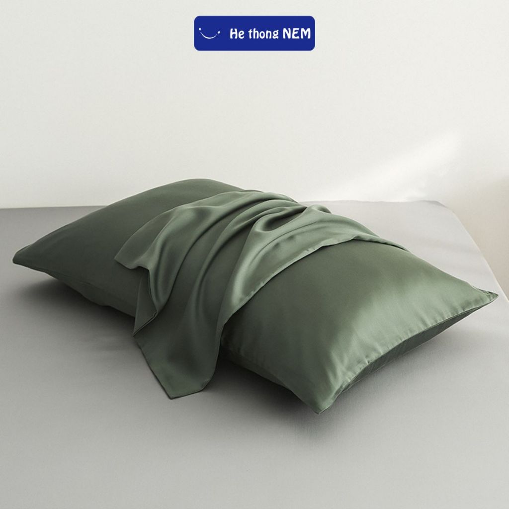 Ảnh Vỏ Gối Nằm Lụa Tencel 60s He thong Nem Size 50x70 40x60 cm Màu Trơn Mềm Mại Mát Mẻ 3