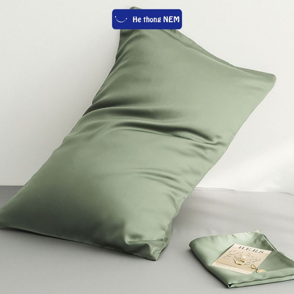 Ảnh Vỏ Gối Nằm Lụa Tencel 60s He thong Nem Size 50x70 40x60 cm Màu Trơn Mềm Mại Mát Mẻ 4
