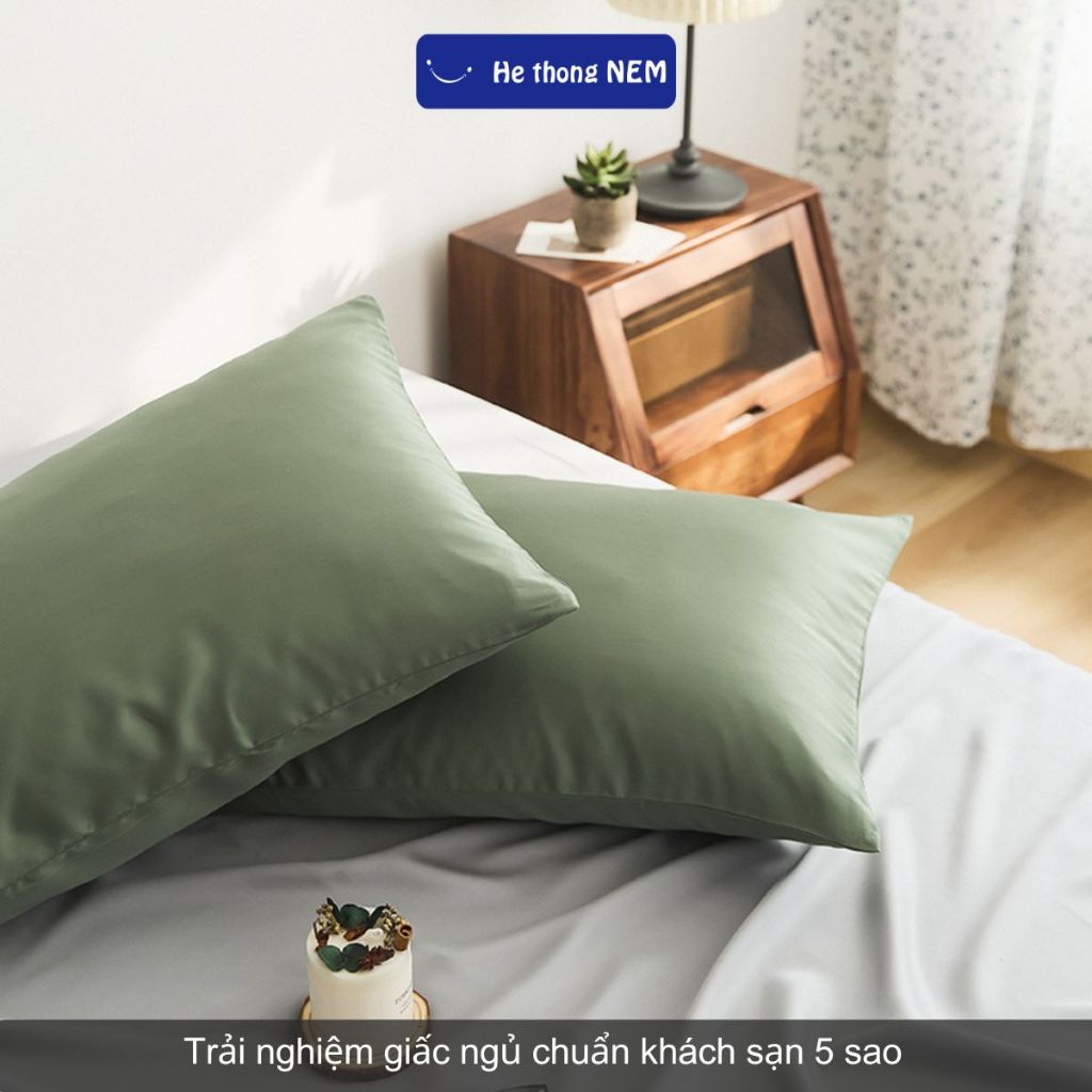 Ảnh Vỏ Gối Nằm Lụa Tencel 60s He thong Nem Size 50x70 40x60 cm Màu Trơn Mềm Mại Mát Mẻ 2